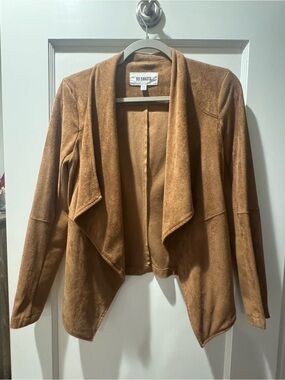 BB Dakota Camel Suede-Look Draped Open Front Blazer